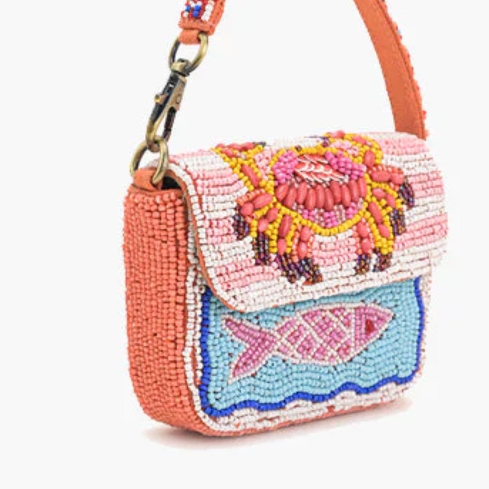 America and beyond mini beaded crab and sardine Colorful Beaded mini purse